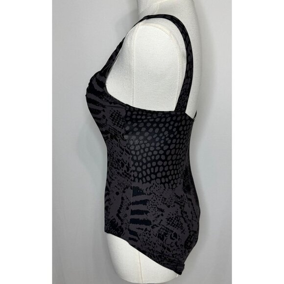 Calvin Klein Animal Print One-Piece Swimsuit Size 4 Shirred Black Gray - Picture 10 of 13